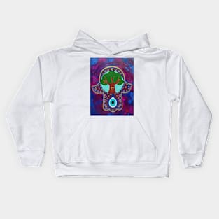 Tree of Life Hamsa with Evil Eye by Harriette Knight Kids Hoodie